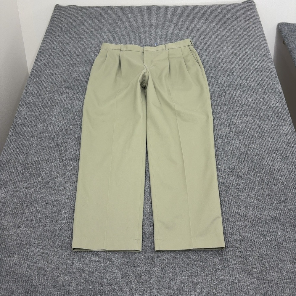 Lands End Pants Men 38 Tan Polyester Blend Pleated Traditional Fit Chinos Casual